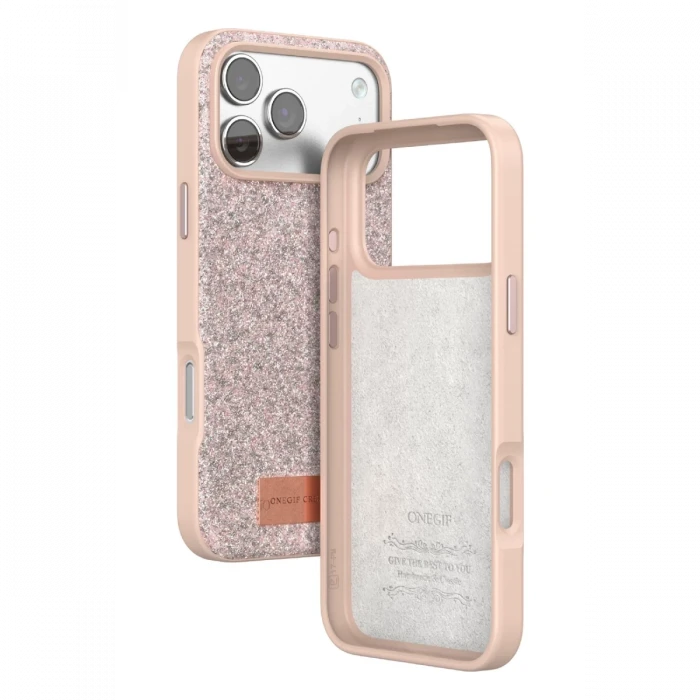 Onegif Apple iPhone 17 Pro Bright Simli Kapak - Pembe