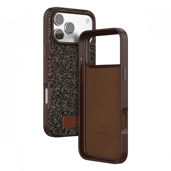 Onegif Apple iPhone 17 Pro Max Bright Simli Kapak - Gold