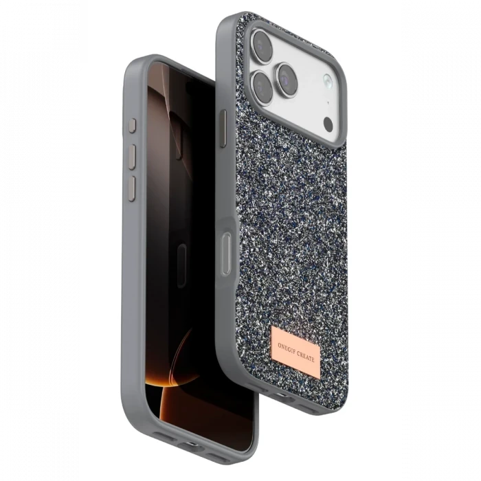 Onegif Apple iPhone 17 Pro Max Bright Simli Kapak - Gümüş