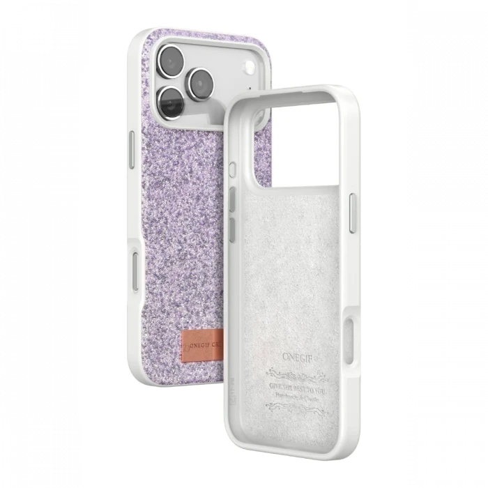 Onegif Apple iPhone 17 Pro Max Bright Simli Kapak - Lila