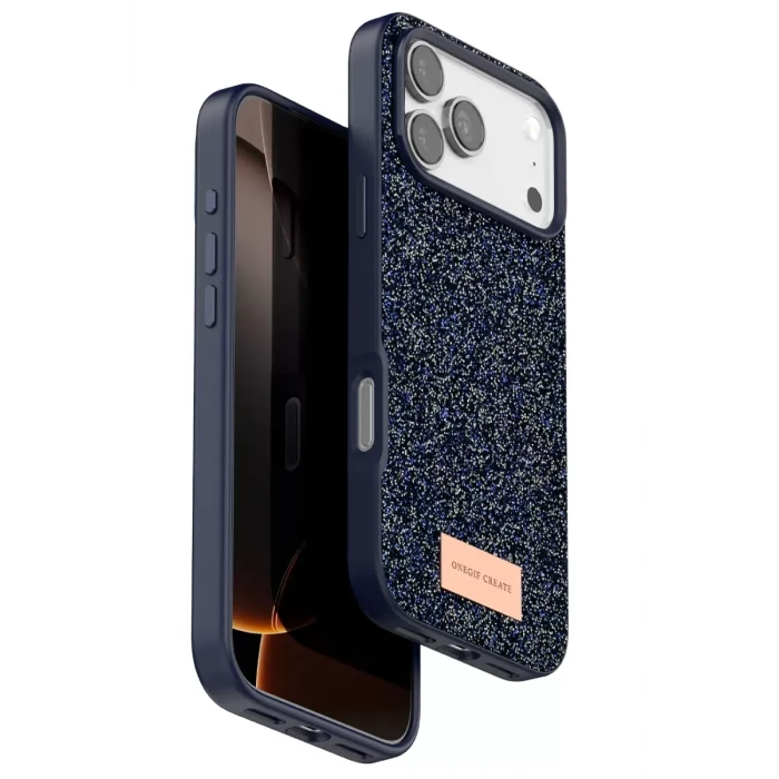 Onegif Apple iPhone 17 Pro Max Bright Simli Kapak - Mavi