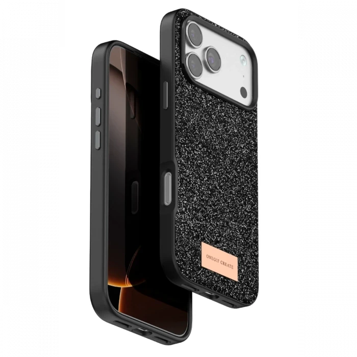 Onegif Apple iPhone 17 Pro Max Bright Simli Kapak - Siyah
