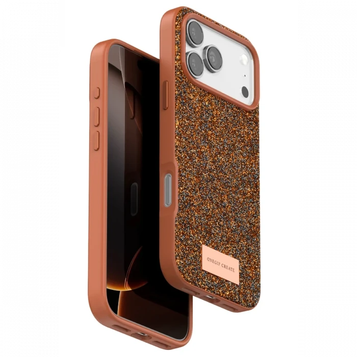 Onegif Apple iPhone 17 Pro Max Bright Simli Kapak - Turuncu