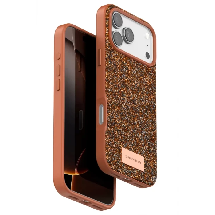 Onegif Apple iPhone 17 Pro Max Bright Simli Kapak - Turuncu