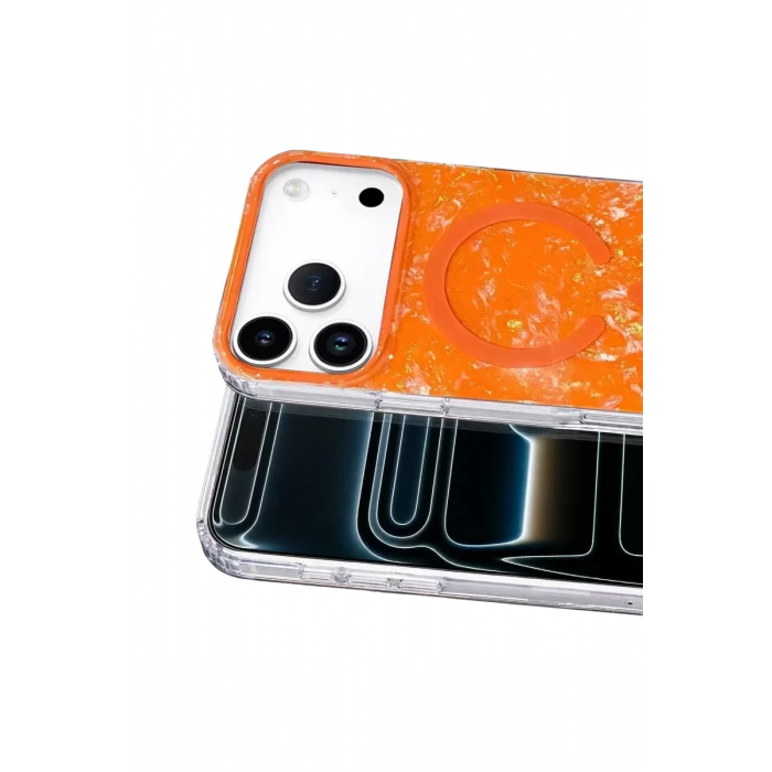 Onegif Apple iPhone 17 Pro Mila Dalgalı Magsafe Kapak - Turuncu