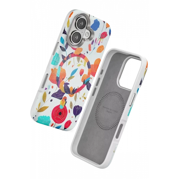 Onegif Apple iPhone 16 Flower Series Magsafe Kapak - Beyaz
