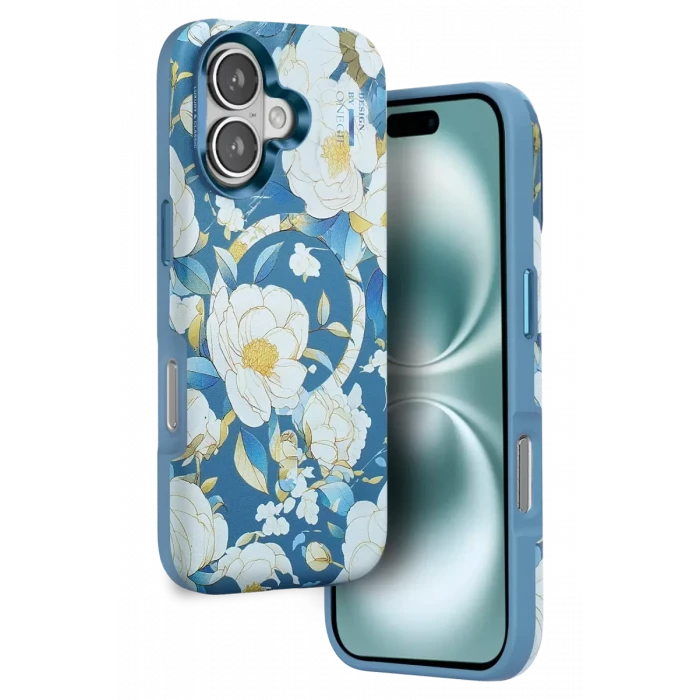 Onegif Apple iPhone 16 Flower Series Magsafe Kapak - Mavi