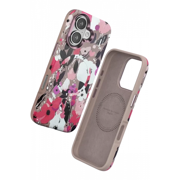 Onegif Apple iPhone 16 Flower Series Magsafe Kapak - Pembe
