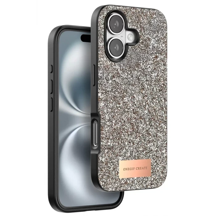 Onegif Apple iPhone 16 Plus Bright Simli Kapak - Gold