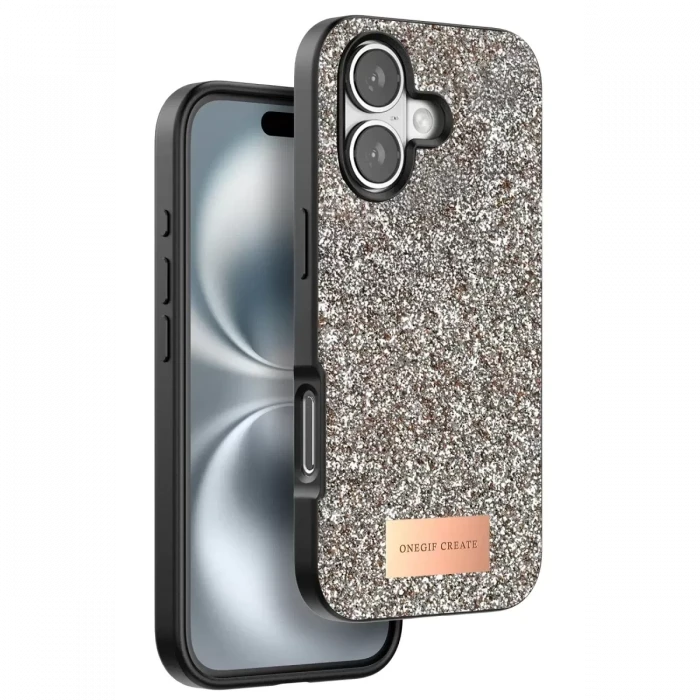 Onegif Apple iPhone 16 Plus Bright Simli Kapak - Gold