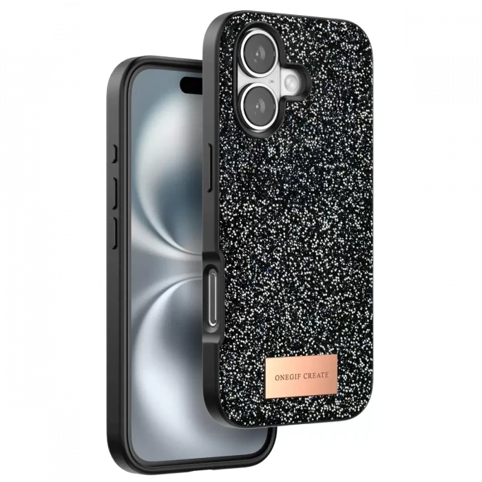 Onegif Apple iPhone 16 Plus Bright Simli Kapak - Siyah