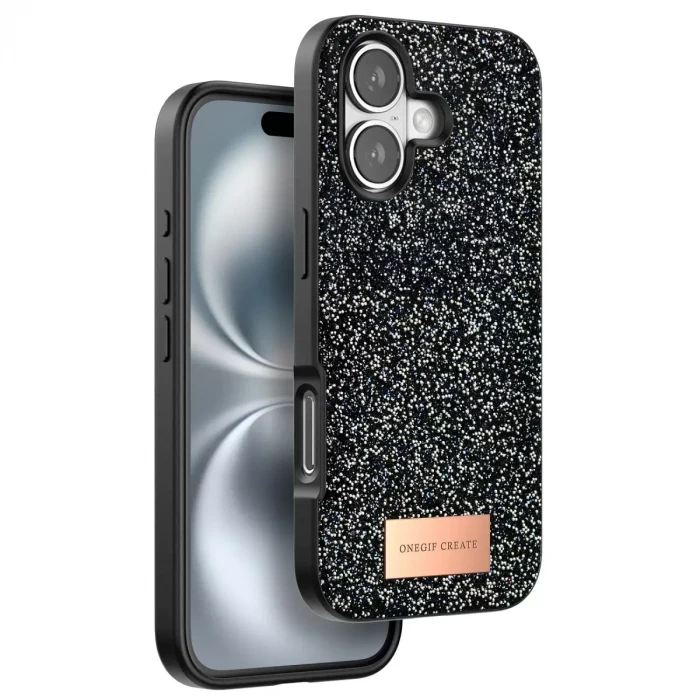 Onegif Apple iPhone 16 Plus Bright Simli Kapak - Siyah