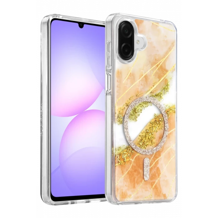Onegif Samsung Galaxy A07 4G Lotus Simli Magsafe Kapak - Turuncu
