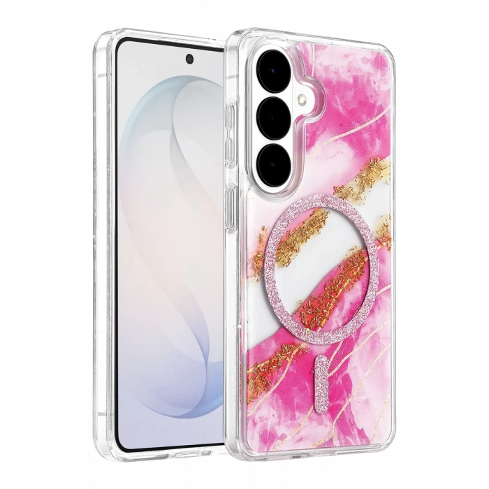 Onegif Samsung Galaxy S26 Lotus Simli Magsafe Kapak - Pembe