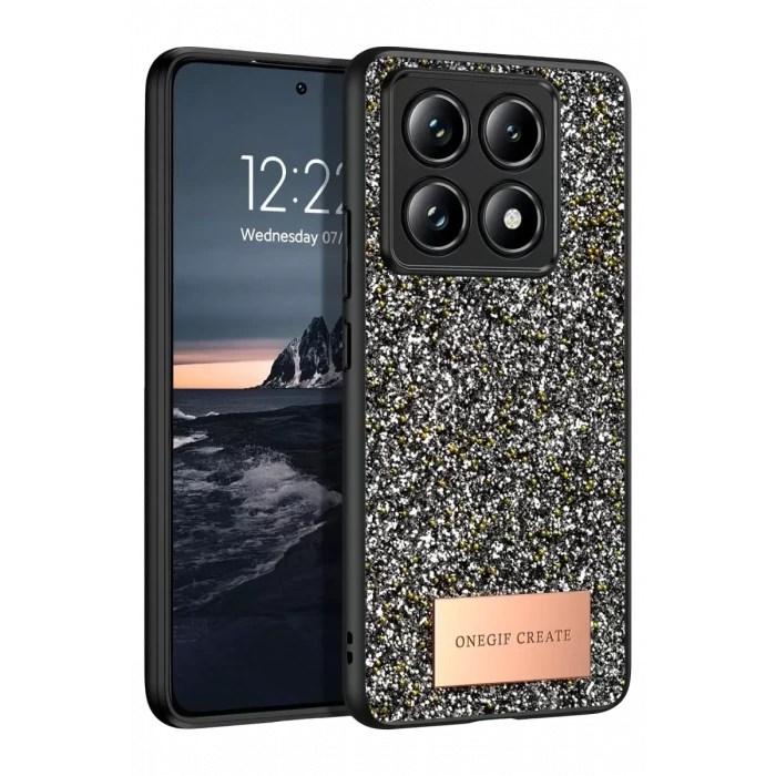 Onegif Xiaomi Mi 14T Pro Bright Simli Kapak - Gümüş
