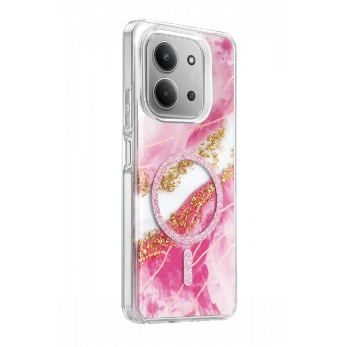 Onegif Xiaomi Redmi 15C 4G Lotus Simli Magsafe Kapak - Pembe