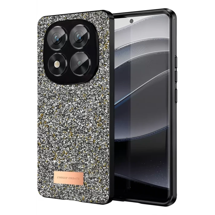 Onegif Xiaomi Redmi Note 14 Pro 5G Bright Simli Kapak - Gümüş