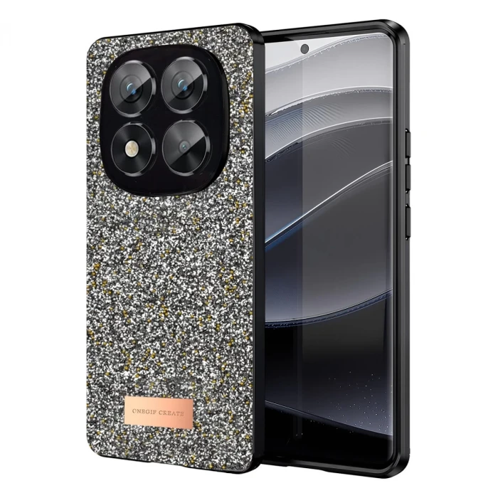 Onegif Xiaomi Redmi Note 14 Pro 5G Bright Simli Kapak - Gümüş