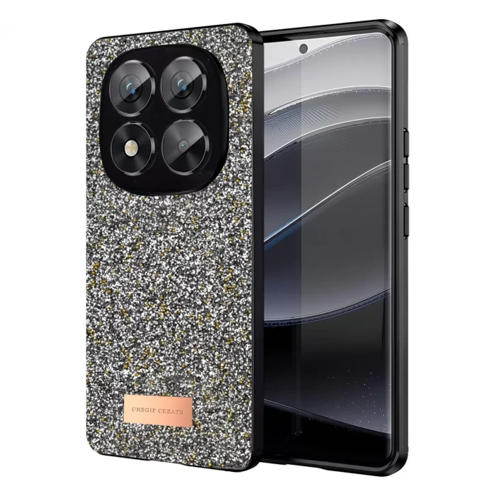 Onegif Xiaomi Redmi Note 14 Pro 5G Bright Simli Kapak - Gümüş