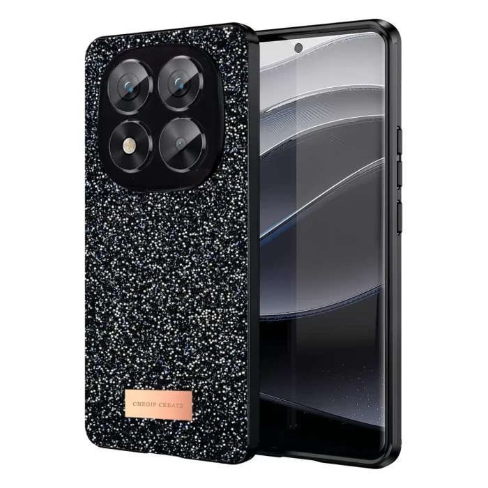 Onegif Xiaomi Redmi Note 14 Pro 5G Bright Simli Kapak - Siyah