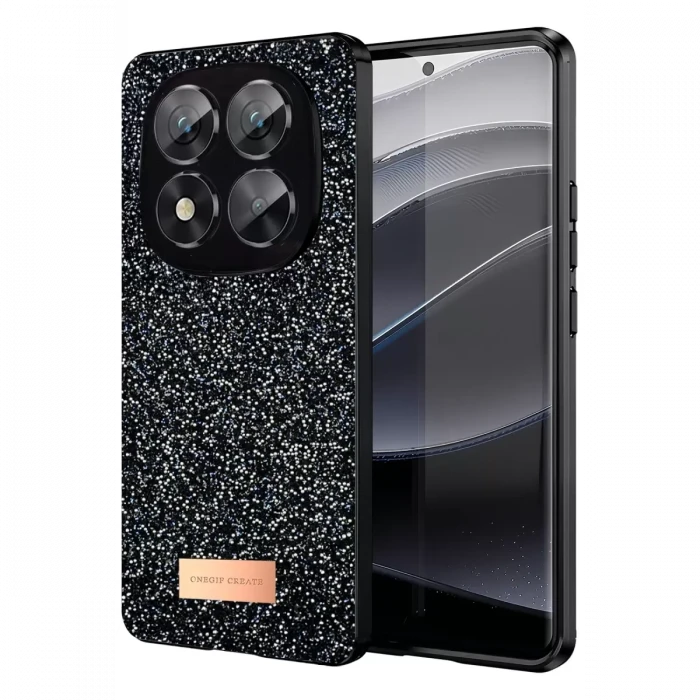 Onegif Xiaomi Redmi Note 14 Pro 5G Bright Simli Kapak - Siyah