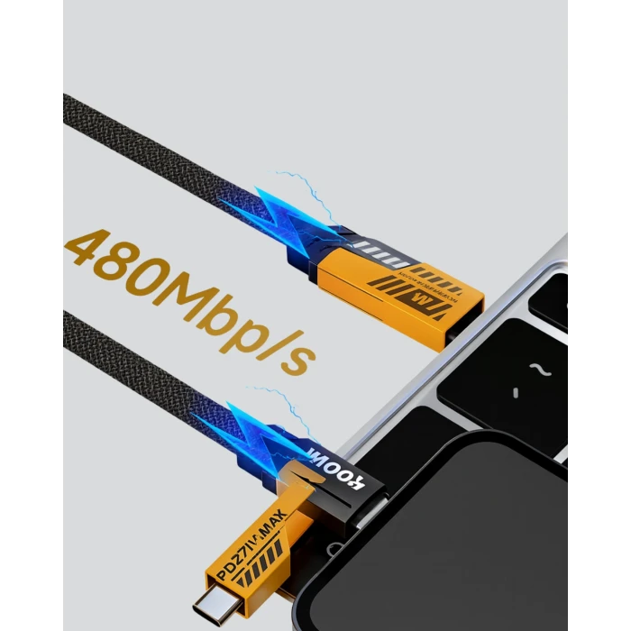 Örgülü Tasarım 4’ü 1 Arada USB-C Lightning Hızlı Şarj Kablosu
