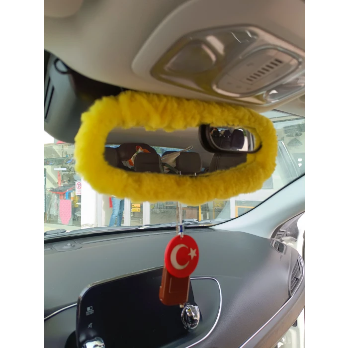 Peluş Dikiz Ayna Kılıfı Süs Sarı