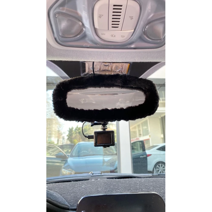 Peluş Dikiz Ayna Kılıfı Süs Siyah