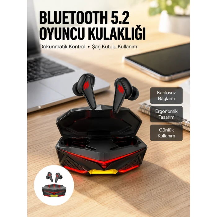 Profesyonel TWS Işıklı Kablosuz Bluetooth Kulaklık Oyuncu Kulaklığı Yeni Nesil