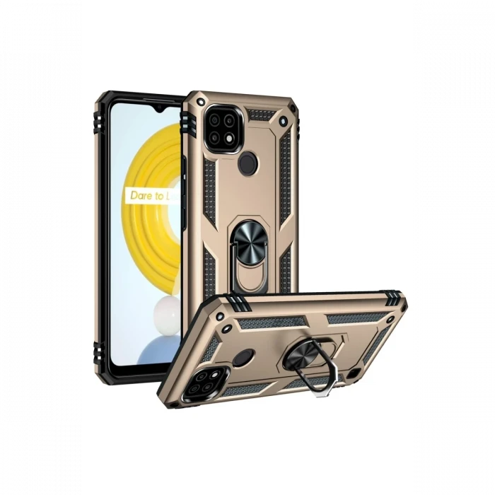 Realme C21 Kılıf Sofya Yüzüklü Silikon Kapak - Gold