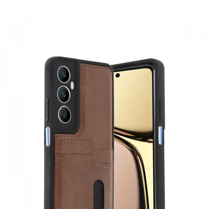 Realme C65 Sara Kartvizitli Deri Kılıf - Taba