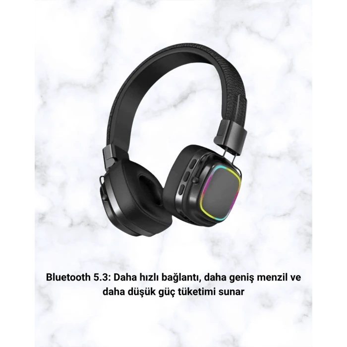 Renkli Işık Efektli Bluetooth 5.3 Müzik Kulaklığı Yeni Nesil