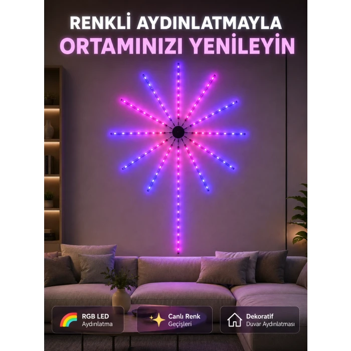 RGB Fireworks LED Dekoratif Duvar Lambası İç Mekân Telefon Kontrollü Ortam Aydınlatması