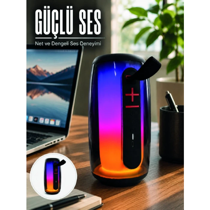 RGB Işıklı Bluetooth Hoparlör Güçlü Ses Type-C Şarjlı Taşınabilir Kablosuz Speaker