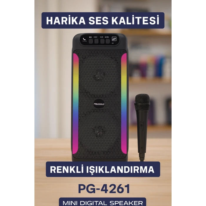 RGB Işıklı Çift Hoparlörlü Taşınabilir Bluetooth Speaker ve Mikrofon Yeni Nesil