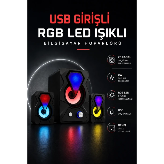 RGB LED AYDINLATMALI USB BİLGİSAYAR OYUN HOPARLÖRÜ
