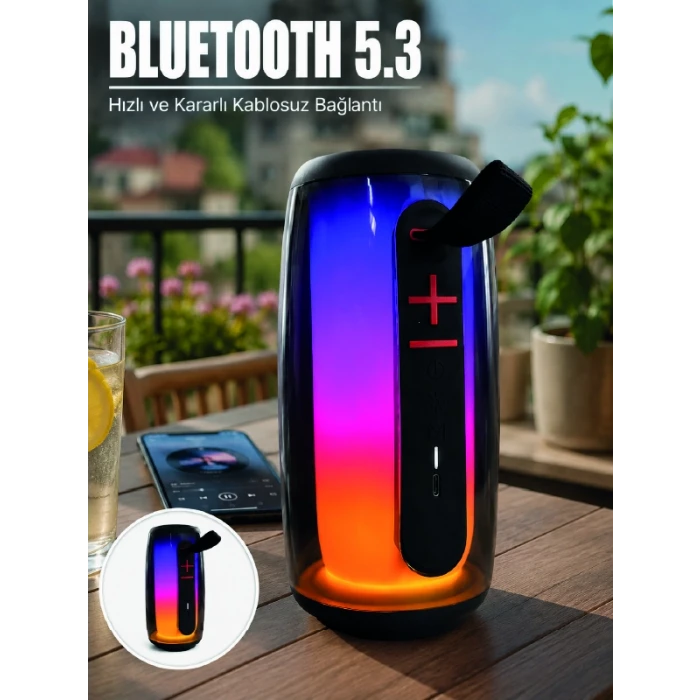RGB LED Taşınabilir Bluetooth Speaker Güçlü Bas Ses Type-C Şarj Girişli