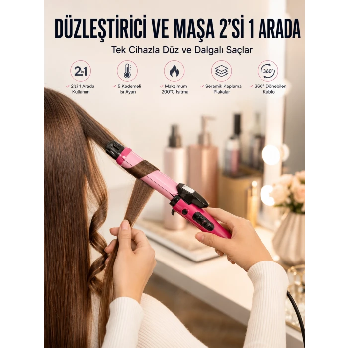 Saç Düzleştirici Ve Maşa İkili Saç Şekillendirici (Kopya)