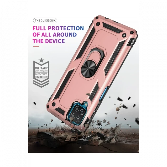 Samsung Galaxy A22 Kılıf Sofya Yüzüklü Silikon Kapak - Rose