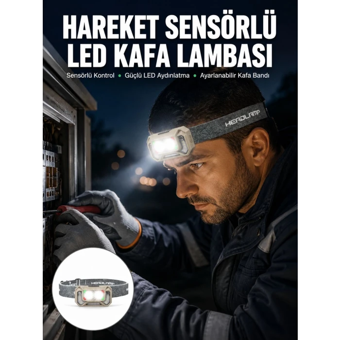 Şarjlı Wave Sensörlü LED Kafa Feneri Outdoor Kullanım Yeni Nesil