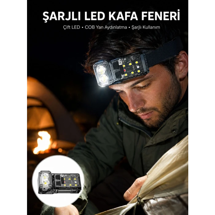 Sensörlü LED Kafa Feneri Şarj Edilebilir Manyetik Eller Serbest Yeni Nesil