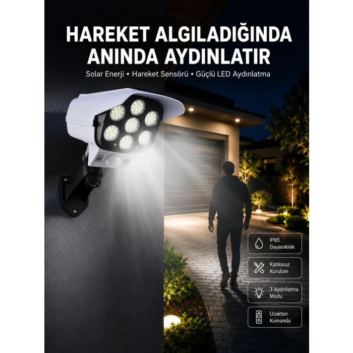 Solar Bahçe Lambası Uzaktan Kumandalı Kamera Görünümlü Hareket Sensörlü