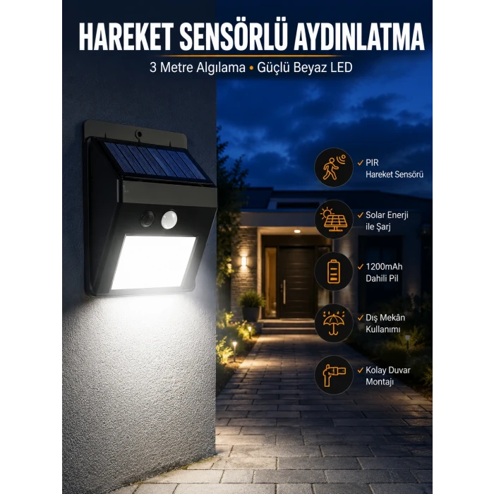 Solar Güneş Enerji Panelli Sensörlü Lamba Enerji Tasarruflu