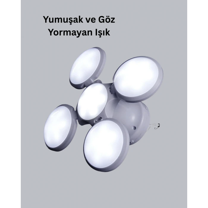 Solar Güneş Enerjili ve USB Şarjlı 5 Kanatlı LED Kamp Lambası