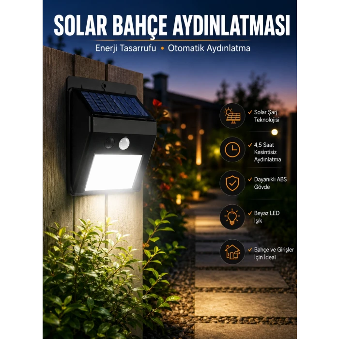 Solar Lamba Giriş, Bahçe Yol Avlu Hareket Sensörlü Led Parlak Gece Su Geçirmez