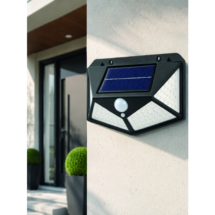 Solar LED Bahçe Aydınlatma Lambası 3 Işık Modlu Sensörlü Duvar Tipi Dış Mekan