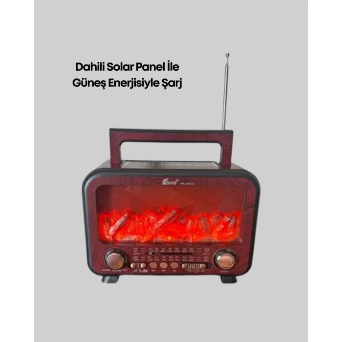 Solar Panelli Alev Işıklı Bluetooth Hoparlör – Çoklu Giriş, Uzun Pil Ömrü