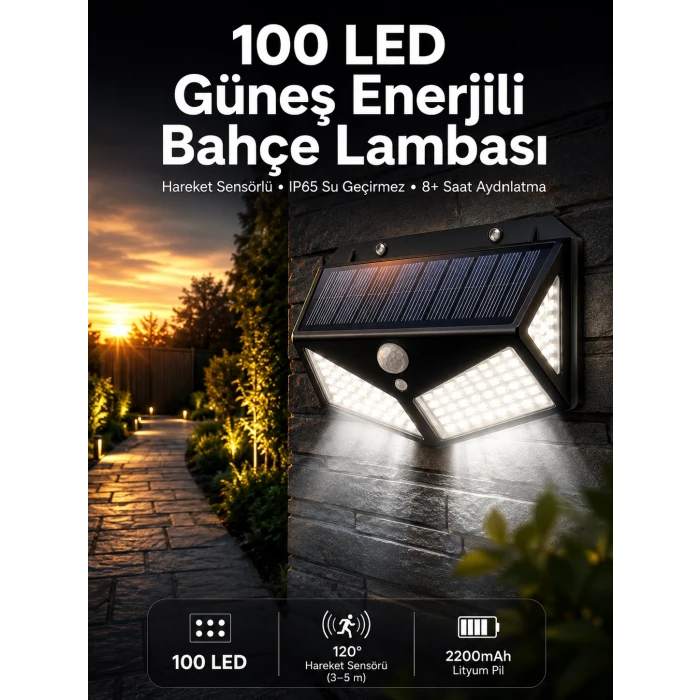 Solar Sensörlü Duvar Lambası Bahçe Lambası Parlak Beyaz Işık Suya Dayanıklı