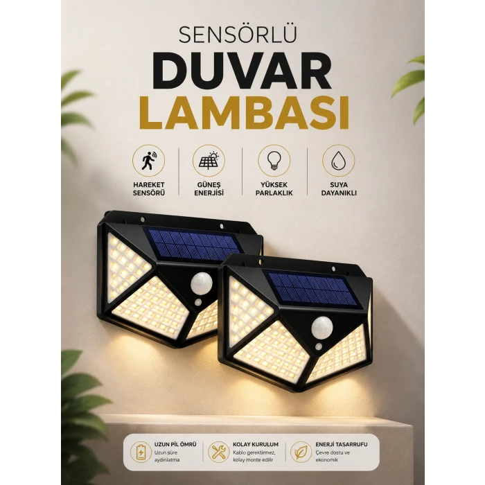 Solar Sensörlü Duvar Lambası Bahçe Lambaso Parlak Beyaz Işık Suya Dayanıklı