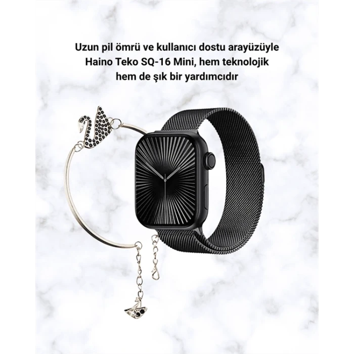 SQ-16 Mini Series 10 Akıllı Saat | Şık ve Hafif Tasarım, 3 Kordon Seçeneği